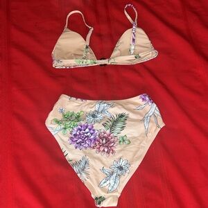 Floral Peach Hi Waist Bikini